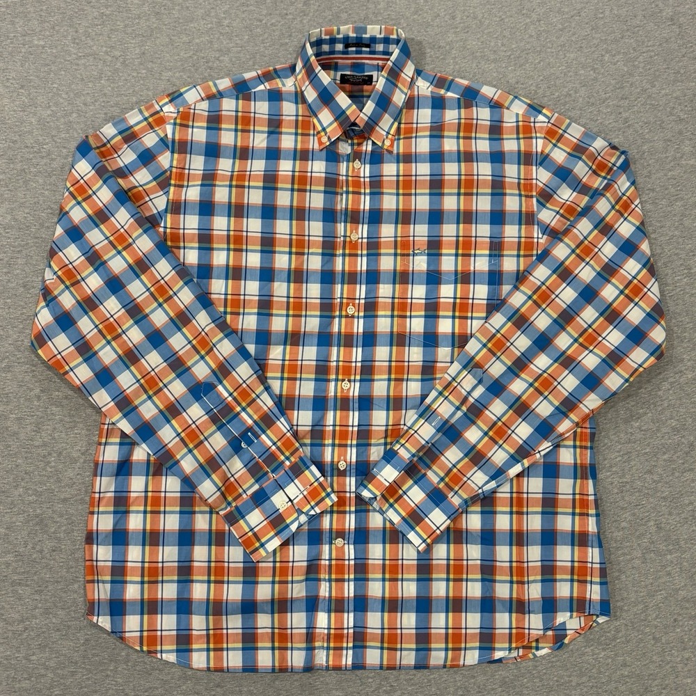 Paul & Shark Yachting Button Down Shirt Men's Size 43 Blue Orange Plaid Italy